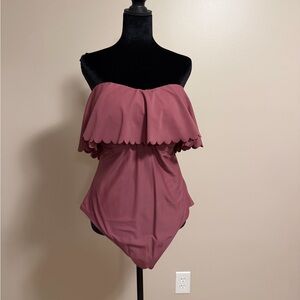 Kona Sol Mauve Scalloped Bandeau Swimsuit